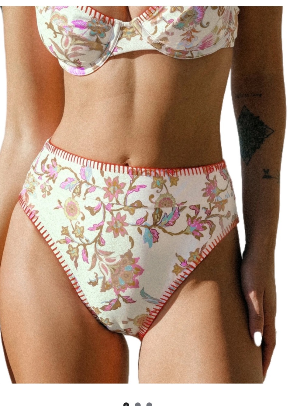 Cupshe Cream Floral Whipstitch High-Rise Bikini Set